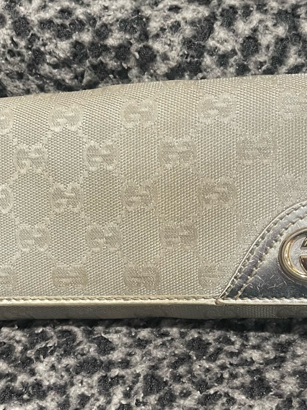 Gucci Silver Metallic Monogram Canvas Wallet with Gold & Silver Emblem Hardware